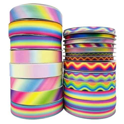 Ripsband mit Farbverlauf, 20 Rolle, 25 mm, 20 m, Regenbogen-Ripsband für Zuhause, Hochzeit, Weihnachtsdekoration, DIY, Verpacken, Nähstoff (23) von Xinglongs