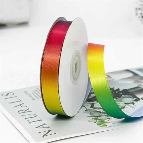 Schleifenband, 4 Rollen, 22 Meter/Rolle, hochdichter Farbverlauf, Polyester, buntes Band, Bastelmaterial, Backen, Verpackung, Kleidung, Kopfbedeckung (1,5 cm, Regenbogen) von Xinglongs