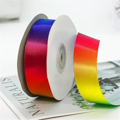 Schleifenband, 4 Rollen, 22 Meter/Rolle, hochdichter Farbverlauf, Polyester, buntes Band, Bastelmaterial, Backen, Verpackung, Kleidung, Kopfbedeckung (2,5 cm, Regenbogen) von Xinglongs