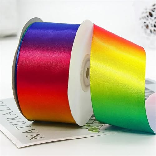 Schleifenband, 4 Rollen, 22 Meter/Rolle, hochdichter Farbverlauf, Polyester, buntes Band, Bastelmaterial, Backen, Verpackung, Kleidung, Kopfbedeckung (5 cm, Regenbogen) von Xinglongs