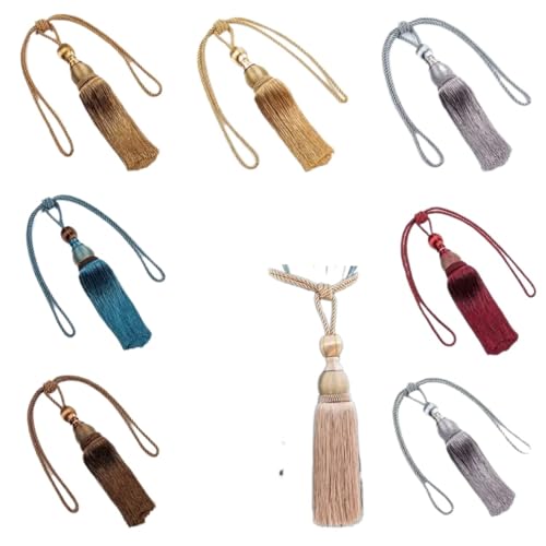 Vorhang-Raffhalter, 10 Stück, ohne Installation, Vorhangquasten, Raffhalter, Polyester-Garn, stanzfrei, Quaste, Vorhangbänder, Golddraht, Kugel, mehrfarbig (dunkelblau) von Xinglongs