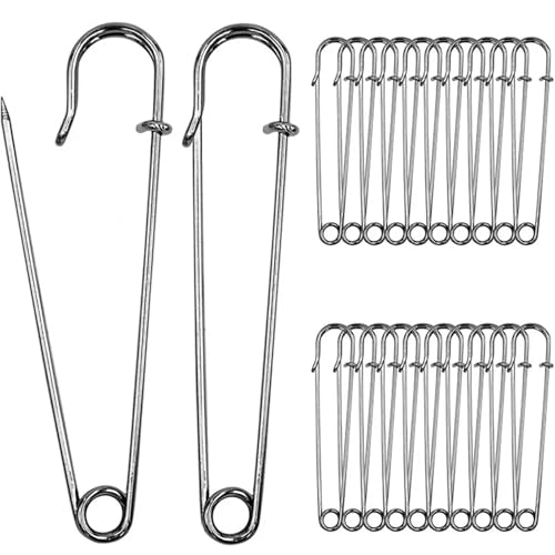 Xinglongs Sicherheitsnadeln, extra großer Stahl, 75 mm, robust, große Sicherheitsnadeln, Edelstahl-Federverriegelungsstifte für Kleidung, Handwerk, Grau, 200 Stück von Xinglongs