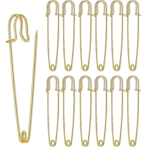 Xinglongs Sicherheitsnadeln, extra großer Stahl, 75 mm, robust, große Sicherheitsnadeln, Edelstahl-Federverschlussnadeln für Kleidung, Handwerk, goldfarben, 200 Stück von Xinglongs