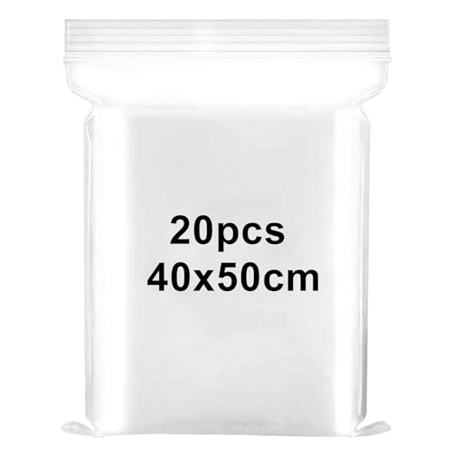 Druckverschlussbeutel zip beutel 40x50cm Verschließbare Plastiktüten Zip Beutel Groß Wiederverschließbare Plastikbeutel, Verdickung Haltbar, Anwendbar Bastelbedarf, Kleideraufbewahrung 20 Stück von Xingrun