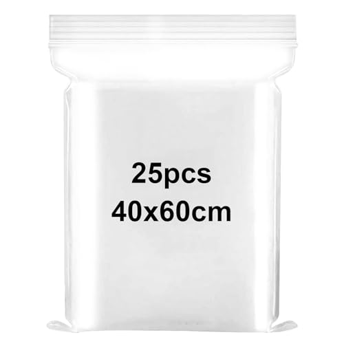 Druckverschlussbeutel zip beutel 40x60cm, 25 Stück Verschließbare Plastiktüten Zip Beutel Groß Wiederverschließbare Plastikbeutel, Verdickung Haltbar, Anwendbar Bastelbedarf, Kleideraufbewahrung von Xingrun