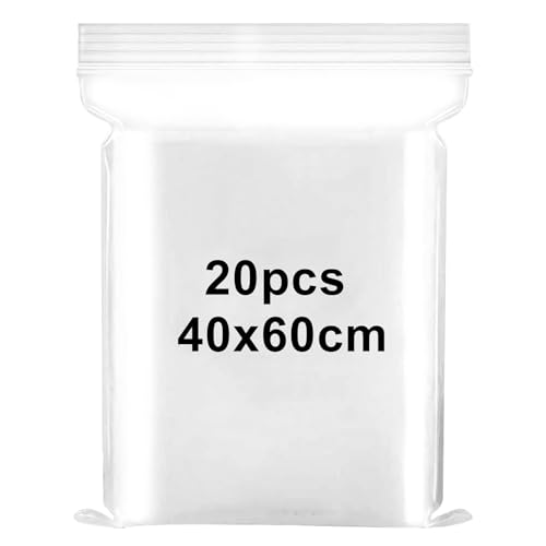 Druckverschlussbeutel zip beutel 40x60cm Verschließbare Plastiktüten Zip Beutel Groß Wiederverschließbare Plastikbeutel, Verdickung Haltbar, Anwendbar Bastelbedarf, Kleideraufbewahrung 20 Stück von Xingrun