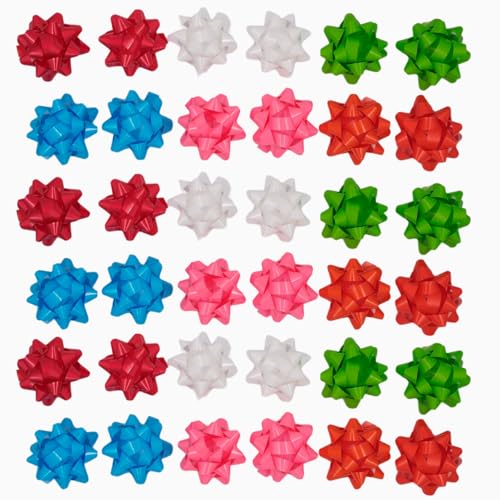 36 Stück Geschenkbandknoten 3,5" Glitzerstern-Knoten Selbstklebend für Hochzeiten, Korbverpackungen, Partydekorationen, Weihnachten, Geburtstage, Feiertage etc von Xingshen-GTG