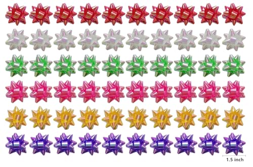 60pcs Geschenkbogen 2 "Kleine Sternbogen Selbstklebende Geschenkverpackung Dekoration für Geburtstagsfeier, Weihnachten, Hochzeit, Valentinstag ect (6 Colors, 1.5in) von Xingshen-GTG