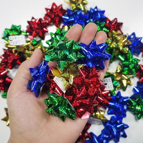60pcs Geschenkbogen 2 "Kleine Sternbogen Selbstklebende Geschenkverpackung Dekoration für Geburtstagsfeier, Weihnachten, Hochzeit, Valentinstag ect (Laser, 1.5in) von Xingshen-GTG