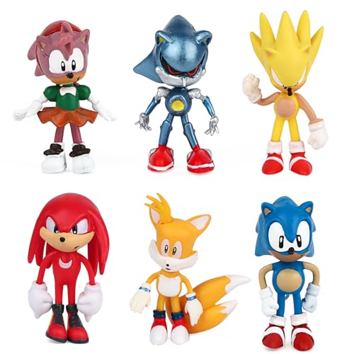 Mini figurines Sonic, sonique décoration de gâteau 6 pièces d'anniversaire pour enfants, filles, décoration de gâteau d'anniversaire, modèle de jouet pour fête prénatale SNK MQ Cake Topper (A) von Xingsky