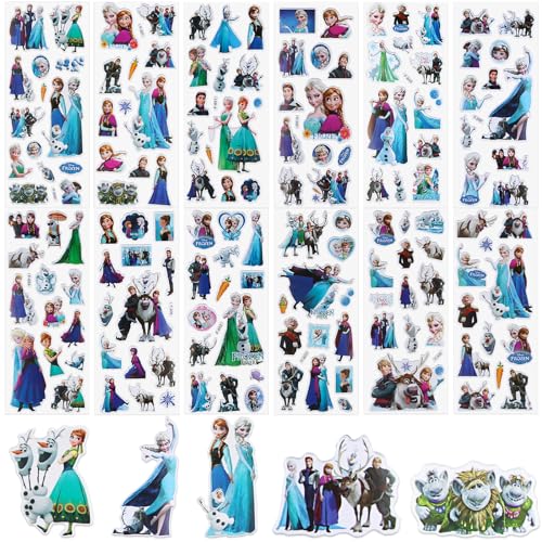 Xingsky 3D Aufkleber, Elsa Sticker 12 Stück Wasserdichte Sticker 160+ 3D Anime Sticker Set für Scrapbook, Fotoalbum, Laptop, Skateboard, Gepäck, Kühlschrank, Geeignet für Erwachsene Kinder von Xingsky