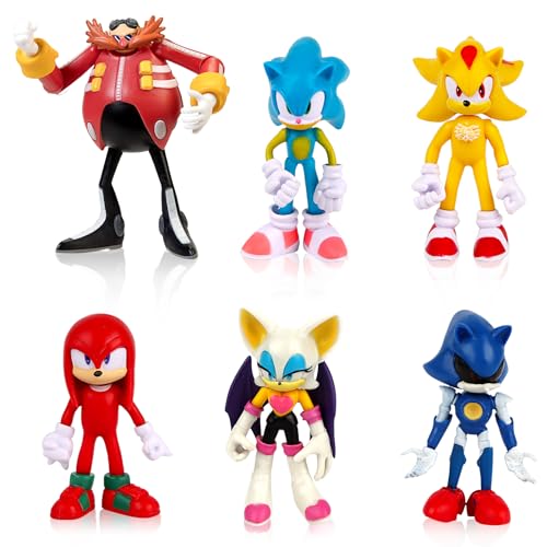 Xingsky Figuren Set, Sonic Figuren Tortendeko 6 Stück Sonic Torte Topper, Geburtstagsdeko Torte für Kinder Mädchen Geburtstags Kuchen Dekoration Babyparty Modell Spielzeug Cupcake Toppers (D) von Xingsky