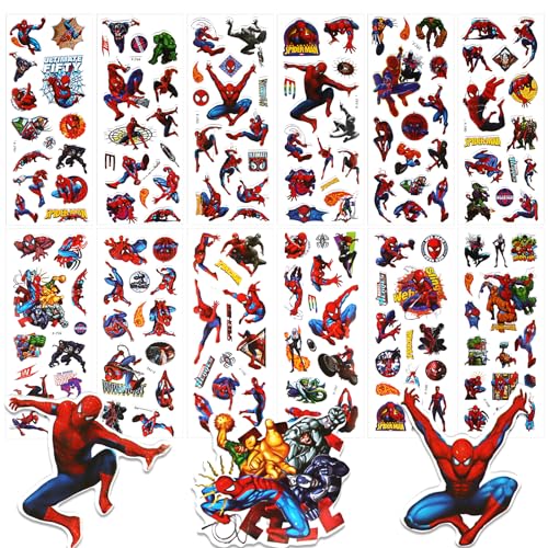 Xingsky Spider 3D Aufkleber, Wasserdichte Sticker 12 Stück Marvel 3D Puffy Sticker 160+ 3D Sticker Set für Scrapbook, Fotoalbum, Laptop, Skateboard, Gepäck, Kühlschrank, Geeignet für Erwachsene Kinder von Xingsky