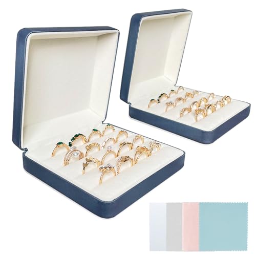2 Ring Organizer Boxen für Schmuck, Reise Schmuckschatulle mit 4 Silbertüchern, kleine Ringhalter Organizer Vitrine, tragbare Ring Aufbewahrungsschale, Geschenkbox für Ohrringe und Manschettenknöpfe 2 Ring Organizer Boxen für Schmuck, Reise Schmuckschatulle mit 4 Silbertüchern, kleine Ringhalter Organizer Vitrine, tragbare Ring Aufbewahrungsschale, Geschenkbox für Ohrringe und Manschettenknöpfe von XingyLi