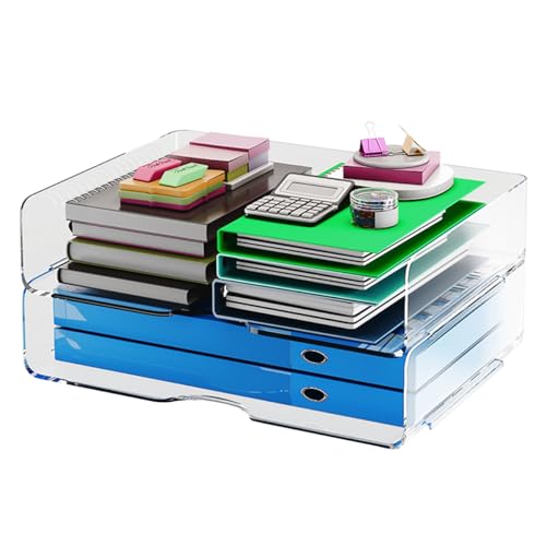 2 Stöckige Stapelbare Klar Ablagekorb für A4, XingyLi Papierablage Dokumentenablage aus Acryl PET, Schreibtisch Organizer Briefkorb, Briefablage für Akten, Ablagefächer für Bücher Zeitschriften Ordner von XingyLi