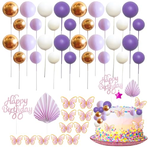 53 Stück Tortendeko Kugeln Cake Topper, XingyLi lila goldene Mini-Ballons Tortenaufleger with Palme, Schmetterling und Happy Birthday Kucheneinsatz, Kuchen Deko Kugeln für Geburtstag Hochzeit 53 Stück Tortendeko Kugeln Cake Topper, XingyLi lila goldene Mini-Ballons Tortenaufleger with Palme, Schmetterling und Happy Birthday Kucheneinsatz, Kuchen Deko Kugeln für Geburtstag Hochzeit von XingyLi