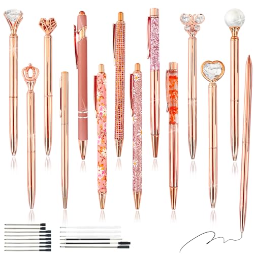 XingyLi 28 teiliges Kugelschreiber Set in Roségold mit Kristall Diamanten, 14 einziehbare Kugelschreiber mit glitzernden Metallkronen und 14 schwarzen Tintenminen, hübsche Stifte in Liquid Sand Optik XingyLi 28 teiliges Kugelschreiber Set in Roségold mit Kristall Diamanten, 14 einziehbare Kugelschreiber mit glitzernden Metallkronen und 14 schwarzen Tintenminen, hübsche Stifte in Liquid Sand Optik von XingyLi