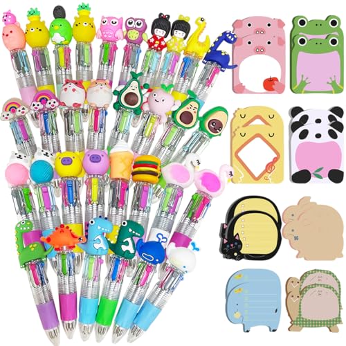 XingyLi 48 Stück 4-in-1 Kugelschreiber Set, 4 Farben Versenkbare Mini Mehrfarbig Stifte mit 16 Haftnotizen in Tierform, Kreativer Süße Cartoon-Stift Druckkugelschreiber für Büro Schulbedarf Geschenk XingyLi 48 Stück 4-in-1 Kugelschreiber Set, 4 Farben Versenkbare Mini Mehrfarbig Stifte mit 16 Haftnotizen in Tierform, Kreativer Süße Cartoon-Stift Druckkugelschreiber für Büro Schulbedarf Geschenk von XingyLi