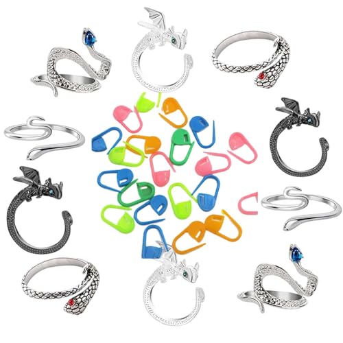 Drahtspannungsring, X-Häkel-Strickring für Finger - V-Haken Tiermuster Faden-Spannring 10 Stück - Verstellbare Draht-Führungsringe aus Zinklegierung für Kleidung von Xinhuju
