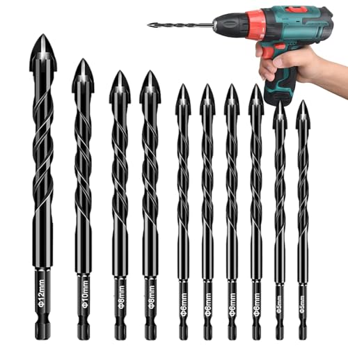 Exzenterbohrer Set, Exzenter Spiralbohrer, 10X Carbide Steinbohrer - T-Handwerkzeug, Betonbohrer Set mit hoher Härte für Präzisionsbohren, Glas, Keramik, Fliesen Exzenterbohrer Set, Exzenter Spiralbohrer, 10X Carbide Steinbohrer - T-Handwerkzeug, Betonbohrer Set mit hoher Härte für Präzisionsbohren, Glas, Keramik, Fliesen von Xinhuju