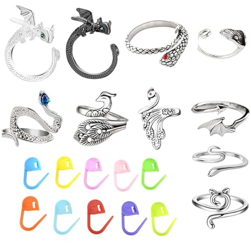 Hakenring für Haken, C-Drahtring, Drahtspannring, Tiermuster, Fingerhaken, 10-teiliges Set - Verstellbarer Draht-Führungsring aus Zinklegierung für V von Xinhuju