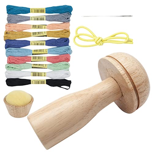 Pilz Zubehör Set Pilz aus Holz für Sockendeckel | Reguliernadeln mit Faden und Gummiband im Lieferumfang enthalten von Xinhuju