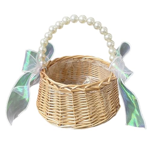 Rattan-Blumenkorb aus Rattan, handgewebter künstlicher Rosenblütenbehälter | Perlengriff mit Bowknot, eleganter Hochzeitskorb, Blumenmädchen-Accessoire, Rattan-Blumenkorb aus Rattan, handgewebter künstlicher Rosenblütenbehälter | Perlengriff mit Bowknot, eleganter Hochzeitskorb, Blumenmädchen-Accessoire, von Xinhuju