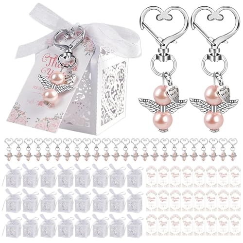 Süßigkeitenboxen mit Band, Süßigkeitenschachteln für Hochzeiten, Süßigkeitenboxen für Hochzeiten, Süßigkeitenboxen mit Engel-Anhänger aus Liebesperlen von Xinhuju