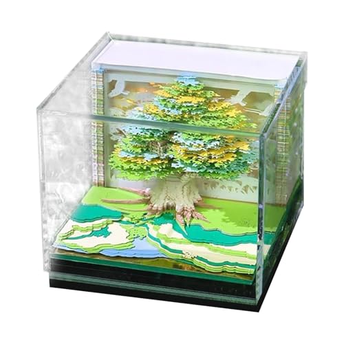 Tree House Kalender 2025 – Schreibtischkalender mit niedlichem Notizblock und Nachtlicht, künstlerischer Papierskulptur | niedlicher Notizblock-Kalender, funktionaler Kalender für Notizen, Urlaubs-Gft von Xinhuju