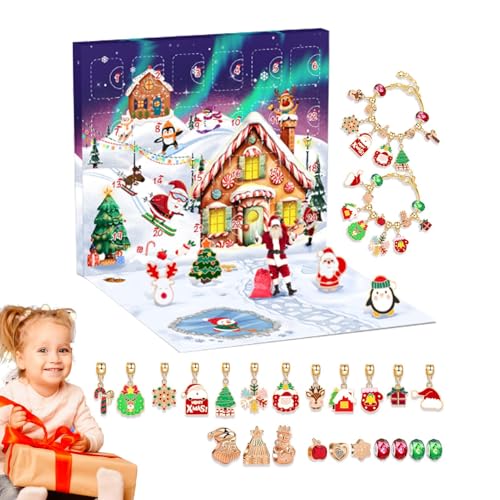 Weihnachten Adventskalender Armband Klein Armband mit Weihnachts-Countdown-Kalender | Kleines Bettelarmband für Mädchen, Weihnachtsadventskalender 2024, für Mädchen von Xinhuju