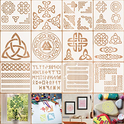 Schablonen mit keltischem Knoten, wiederverwendbar, Wikingerknoten-Schablonen, Wikinger-Symbol, Schablonen für DIY, Möbel, Scrapbooking, Basteln, Malvorlage, 12 Stück von Xinjieda