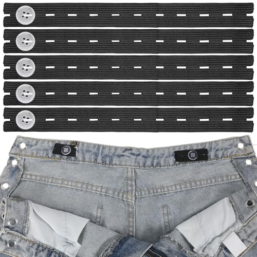 10 Stück Hosenversteller Elastisch Hosen Enger Machen Clip Verstellbare Hosenspanner Hosenknöpfe zum Enger Machen Nähbandspule mit Knopflöchern für Damen Herren Hosen Jeans(Schwarz) von Xinjoduz