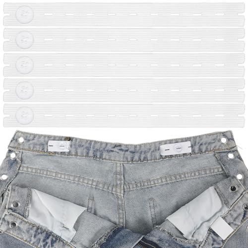 10 Stück Hosenversteller Elastisch Hosen Verstellbare Elastischer Hosenbund Enger Machen Clip Hosenspanner Hosenknöpfe zum Nähbandspule mit Knopflöchern für Damen Herren Hosen Jeans(Weiß) von Xinjoduz