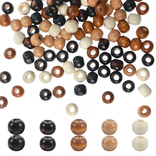100 Stück Perlen Holz Holzperlen mit Großem Loch 5mm Vintage Bastelperlen Runde Haarperlen Holz Abstandsperlen für DIY Schmuckherstellung Haarzöpfe Armbänder Makramee Halskette Dekorative von Xinjoduz