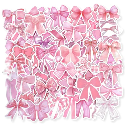 100 Stück Rosa Schleifenaufkleber, Schleifen Aufkleber Vintage Ästhetische Süße Schleife Sticker Wasserdicht Schleifenknoten Aufkleber für Scrapbook Tagebuch Laptop Telefon Fahrrad von Xinjoduz