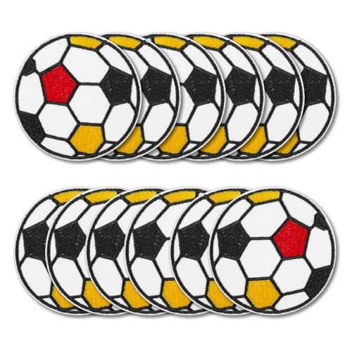 12 Stück Bügelbilder Fußball Aufnäher Zum Bügeln Fußball Flicken Zum Aufbügeln Kinder Bügelflicken mit Fußballmotiv Knie Bügelflicken Bügelsticker Kinder Bügelbilder Für Textilien (bunt) 7.2 cm von Xinjoduz