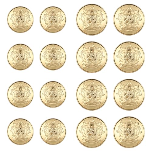 16 Stück Goldene Knöpfe Metall Blazer Knöpfe Hosen Ersatz Knopf Vintage Antike Knöpfe Gold für Damen Herren DIY Jacke Uniform Anzüge Mäntel 18mm 25mm Runder Geformter Nähender Knopf von Xinjoduz