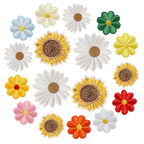 17 Stück Blumen Aufnäher Gänseblümchen Patches zum Aufnähen Flicken zum Aufbügeln Kinder Bestickte Aufbügelflicken für Erwachsene Mädchen DIY Zubehör Kleidung Kleid Jeans von Xinjoduz
