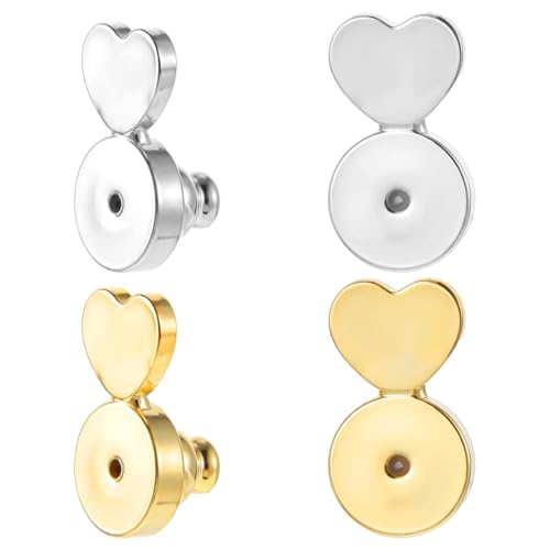 2 Paar Ohrringheber Ohrringe Verschlüsse Gold Ohrstecker Verschluss Silber Herz Damen Zinklegierung Ohrläppchen Heber Ohrringverschlüsse Earring Backs Ohrring Rücken Zubehör für Schwere Ohrringe von Xinjoduz