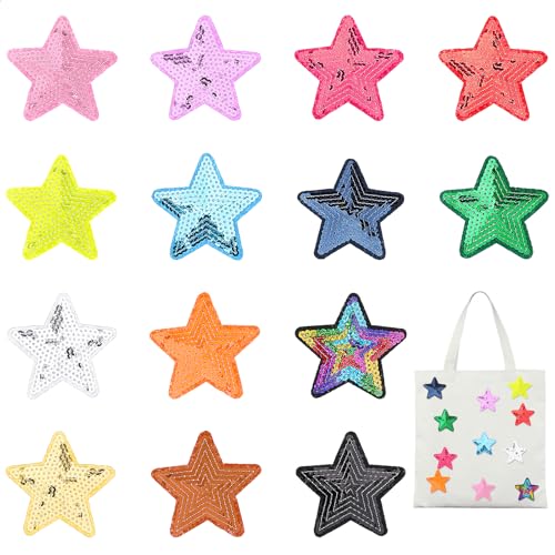 14 Stück Stern Bügelflicken Herz Aufbügeln Glitzer Patches zum Aufbügeln Herz Pailletten Applikation Sterne Flicken zum Aufbügeln Bügelpatch Kinder Bügelbild für Hut Rucksäcke DIY Dekoration Kleidung von Xinjoduz