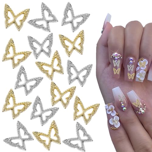 200 Stück Glitzer Schmetterlings Nagel Charms Gold, 3D Schmetterling Nailart Charms Gold und Silber Nagelschmuck Nagel Zubehör für Frau Mädchen Diy Nagelschmuck Dekorationen Handyhülle 200 Stück Glitzer Schmetterlings Nagel Charms Gold, 3D Schmetterling Nailart Charms Gold und Silber Nagelschmuck Nagel Zubehör für Frau Mädchen Diy Nagelschmuck Dekorationen Handyhülle von Xinjoduz