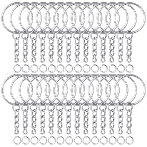 200 Stück Schlüsselanhänger zum Basteln DIY Schlüsselring mit Kette Silber 25mm Schlüsselanhänger Selber Machen Rohling Schlüsselring Zubehör mit Schrauböse Pins für Schlüssel Schmuckherstellung von Xinjoduz