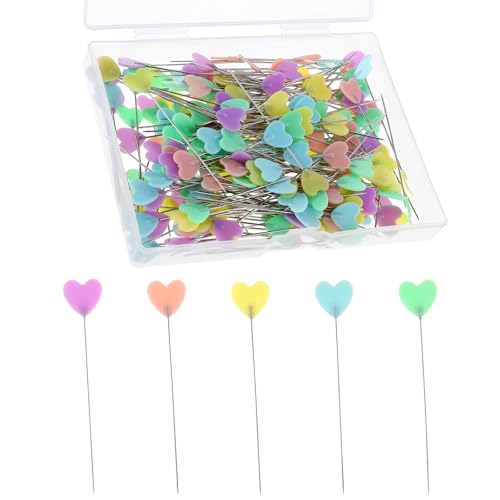 200 Stück Stecknadeln mit Kopf Groß Lang Abstecknadeln Herzförmige Kopf Pins Mehrfarbige Stecknadeln mit Aufbewahrungsbox Nähen Zubehör für DIY Schmuck Handwerk von Xinjoduz