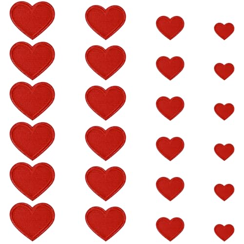 24 Stück Herz Stickerei Aufnäher Rot Aufbügel Patches Herzen Flicken zum Aufnähen Gestickt Bügelflicken Patches für Kleidung Hüte Jacke Schuhe Rucksäcke DIY Reparieren Dekoration von Xinjoduz