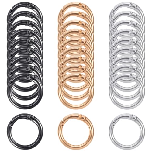 24mm Karabinerhaken Ring 30 Stück Karabiner Rund Klein Karabinerring Metall-O-Ringe Runde Federspaltringe für Rucksack Handtasche DIY Handwerk Schmuckherstellung (Silber Schwarz Hellgold) von Xinjoduz
