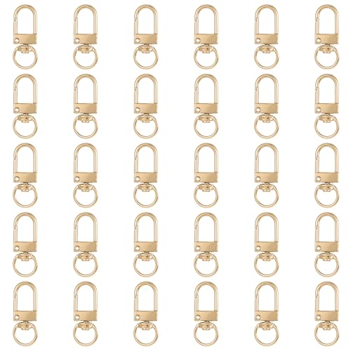 30 Stück Schlüsselanhänger Gold Metall Karabinerhaken mit D-Ring 360° Drehbarem Schlüsselanhänger Verschluss Karabinerverschluss für DIY Basteln Keychain Schlüsselring Stecker(Gold) von Xinjoduz