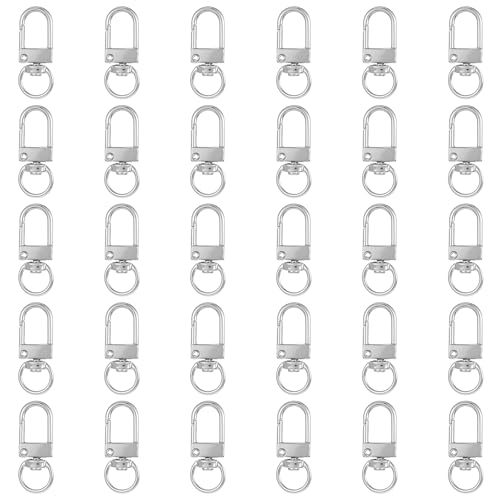 30 Stück Schlüsselanhänger Silber Metall Karabinerhaken mit D-Ring 360° Drehbarem Schlüsselanhänger Verschluss Karabinerverschluss für DIY Basteln Keychain Schlüsselring Stecker(Silber) von Xinjoduz