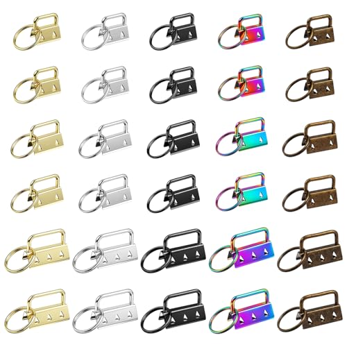 30 Stück Schlüsselanhänger Rohling Schlüsselband Wristlet Hardware 24 mm Klemmschließeanhänger mit Schlüsselring Klemmverschluss Anhänger für DIY Herstellung von Schlüsselbändern (5 Farben) von Xinjoduz