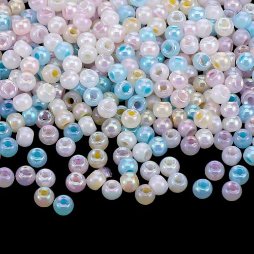 300 Stück Perlen zum Auffädeln, Glasperlen 4mm Mini Bunte Rund Perlen Glasperlen 2mm Grscoßes Loch Bastelperlen für Diy Basteln Ohrringe Armbänder Halsketten Schlüsselanhänger von Xinjoduz