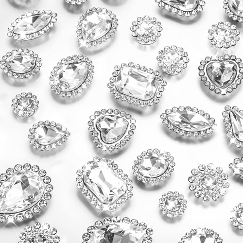 50 Stück Strasssteine zum Annähen Mischgröße Glitzersteine Glas zum Aufnähen Basteln Kristall Nähen Strass für Textilien DIY Handwerk Schmuck Kleidung Dekorationen Schmuckherstellung von Xinjoduz